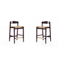 Manhattan Comfort 2-CS007-CL Klismos 36.75 in. Camel and Dark Walnut Beech Wood Counter Height Bar Stool (Set of 2)